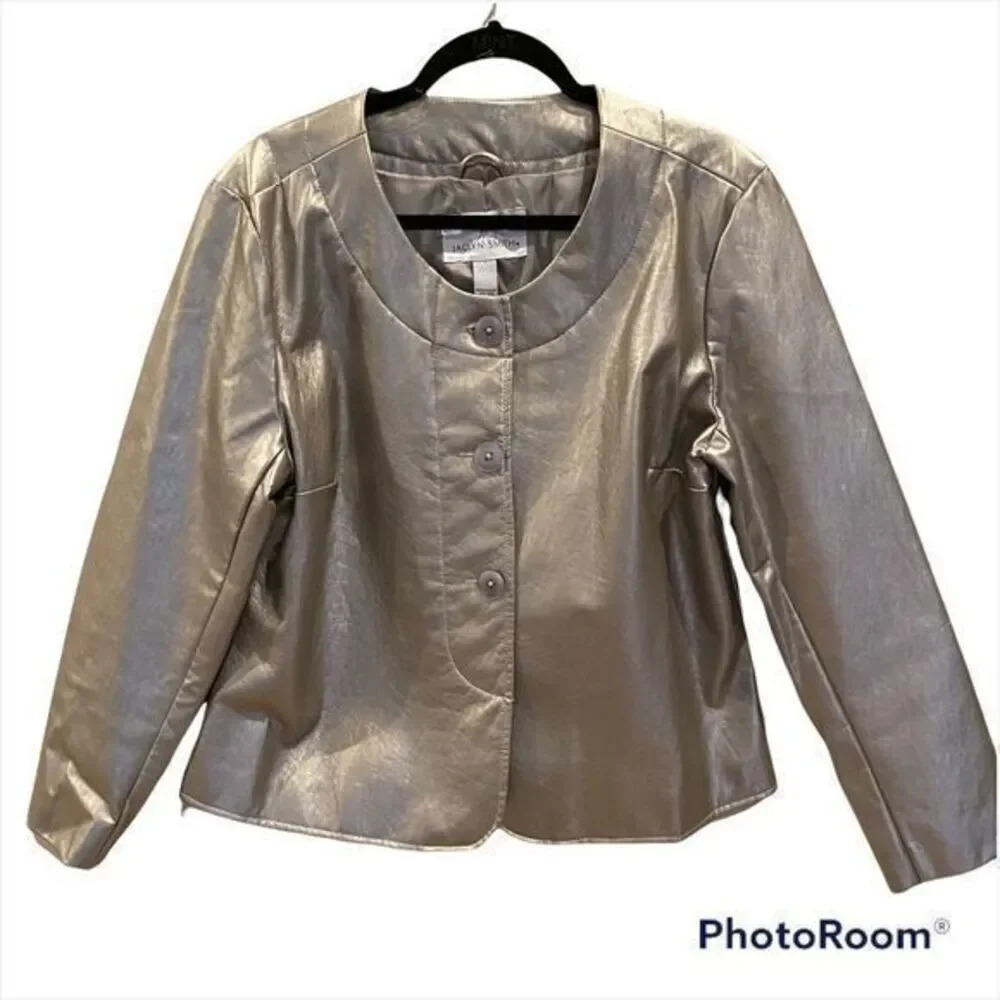 COPY - Jaclyn Smith faux leather metallic silver jacket